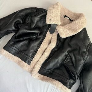 Commense - Sherpa Lined Shearling Leather Flight Jacket